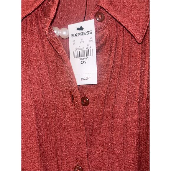NWT Express Womens Shirt Button Up Sz Xxs Orange Bell Sleeve Pleated Blouse Top - Picture 3 of 7
